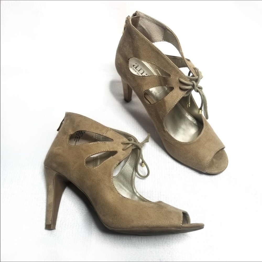 A. N. A. Faux suede peep toe heels 3.5 in 9.5
